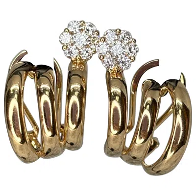Pre-owned Hueb 18k Rose Gold Flower Diamond Earrings Omega Back In Red