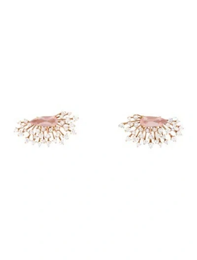 Pre-owned Hueb 18k Rose Quartz & Diamond Stud Earrings In Multi