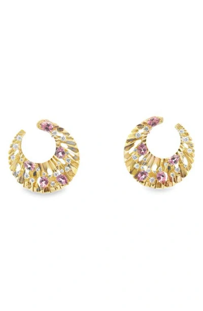Hueb Bahia 18k Gold Diamond & Pink Garnet Hoop Earrings