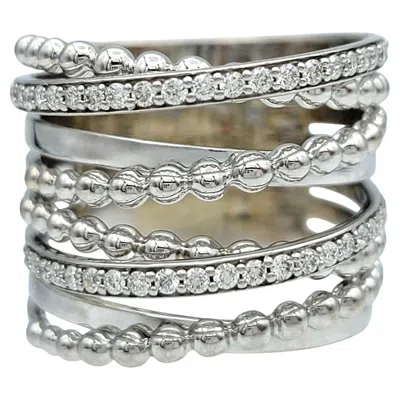 Pre-owned Hueb Bubbles Multi-row Pavé Diamond Band Ring In Polished 18 Karat White Gold