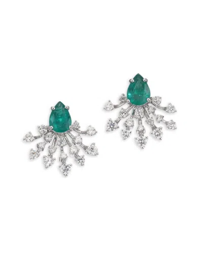 Hueb Luminus Diamond, Emerald & 18k White Gold Stud Earrings In Metallic