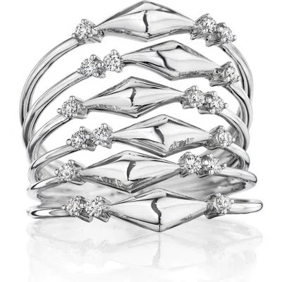Hueb Luminus Stacked Diamond Ring In 18k White Gold
