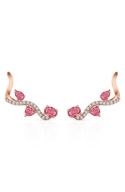 Hueb Mirage Pink Sapphire & Diamond Ear Crawlers In Pink Gold
