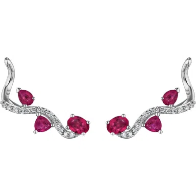Hueb Mirage Ruby & Diamond Ear Crawlers In 18k White Gold