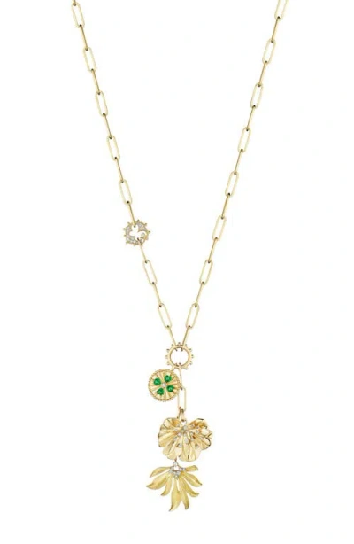 Hueb Penka Diamond & Tsavorite Multicharm Necklace In Yellow Gold