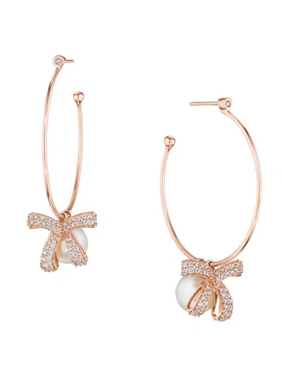 Hueb Women's 18k Rose Gold, 11mm Freshwater Pearl & Diamond Half Hoop Earrings