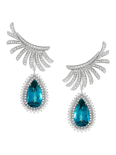 Hueb Women's 18k White Gold, Topaz & Diamond Teardrop Earrings In Metallic
