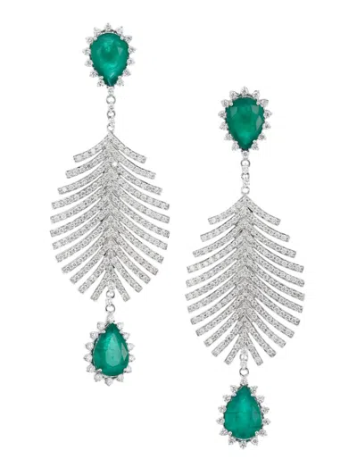 Hueb Women's Apus 18k White Gold, Diamond & Emerald Drop Earrings In Metallic