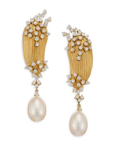 Hueb Women's Bahia Diamond, Pearl & 18k Yellow Gold Drop Earrings