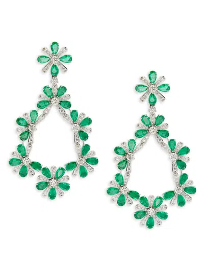 Hueb Women's Botanica 18k White Gold, Emerald & Diamond Drop Earrings In Green