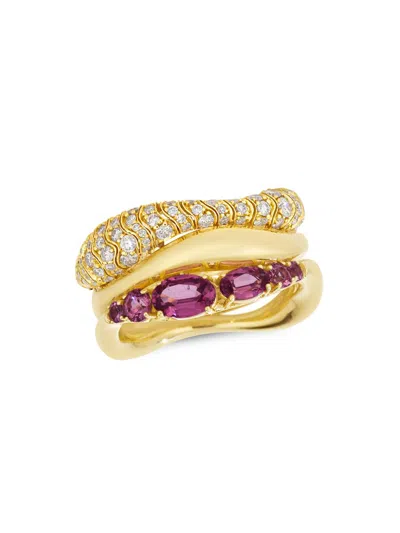 Hueb Women's Dunas 18k Yellow Gold, Pink Garnet & 0.58 Tcw Diamond Ring