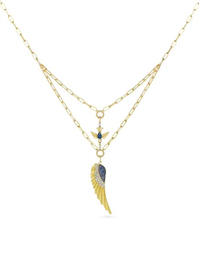 Hueb Women's Penka 18k Yellow Gold, Blue Sapphire & 0.33 Tcw Diamond Pendant Necklace In Green