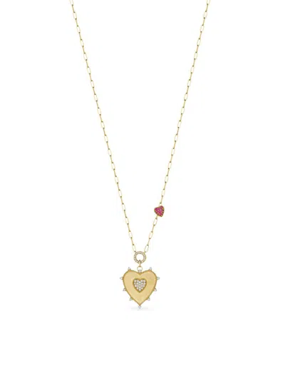 Hueb Women's Penka 18k Yellow Gold, Ruby & 0.49 Tcw Diamond Heart Pendant Necklace