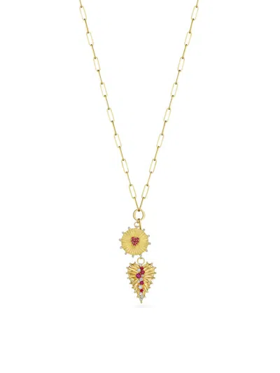 Hueb Women's Penka 18k Yellow Gold, Ruby & 0.52 Tcw Diamond Heart Pendant Necklace
