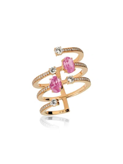 Hueb Women's Spectrum 18 Rose Gold, Pink Sapphire & Diamond Ring