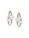 Hueb Women's Spectrum 18k Gold, 6-10mm White Pearl & Diamond Hoop Earrings In Rose Gold