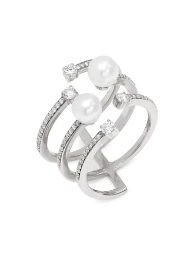 Hueb Women's Spectrum 18k White Gold, 5mm Freshwater Pearl & Diamond Ring