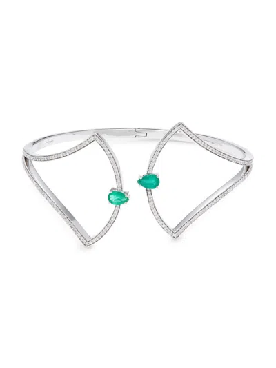 Hueb Women's Spectrum 18k White Gold, Emerald & Diamond Cuff Bracelet