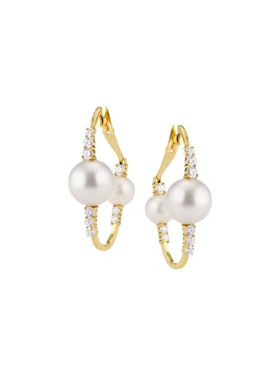 Hueb Women's Spectrum 18k Yellow Gold, 7-11mm Freshwater Pearl & Diamond Hoop Earrings