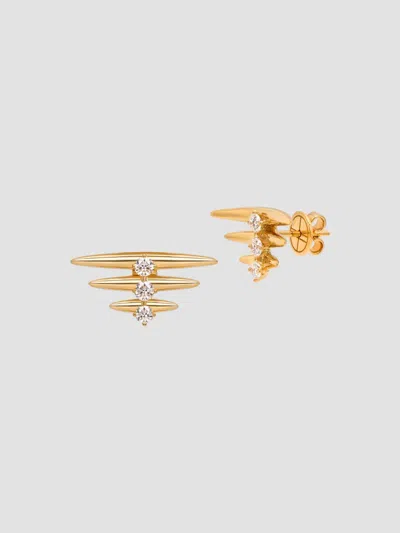 Hueb 18k Yellow Gold Tribal Diamond Three Row Stud Earrings