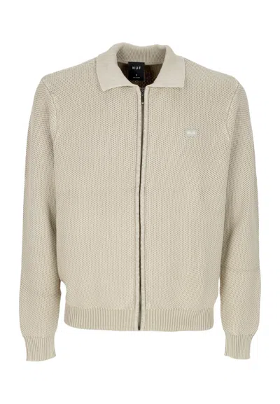 Huf Cardigan Man Anton Zip Overdyed Sweater Putty