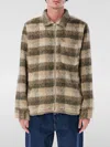 Huf Relaxed Fit Brown Fuzzy Plaid Jacket In Green