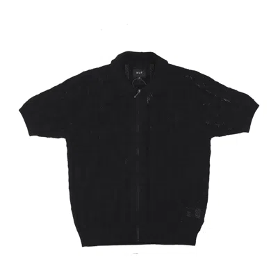 Huf Men's Short Sleeve Polo Monogram Jacquard Zip Sweater Black