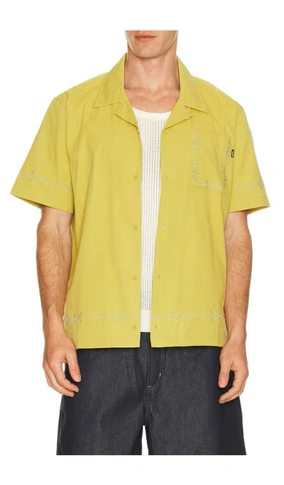 Huf Pinstripe Embroidered Resort Shirt In Yellow
