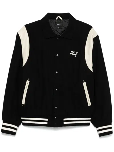 Huf Varsity Bomber Jacket In Black