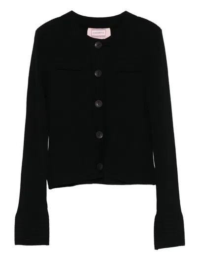 Hugenberg Ribbed Button Cardigan In Black