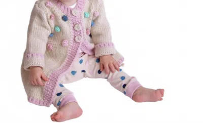 Huggalugs Kids' Baby Girls Popcorn And Pompom Sweater In Ivory/pink/blue In Sand