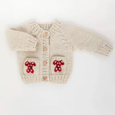 Huggalugs Kids' Candy Cane Sweater For Baby Girls Or Boys In Ivory/red In Multi