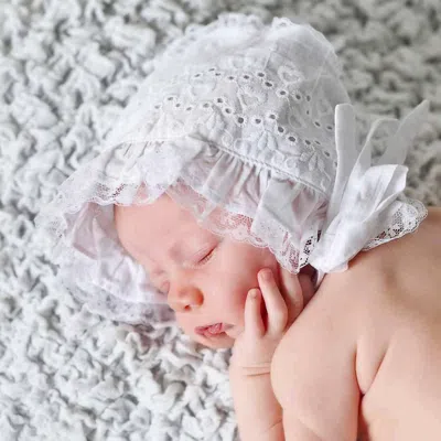 Huggalugs Kids' Newborn And Baby Girls Eyelet Heart Bonnet In White