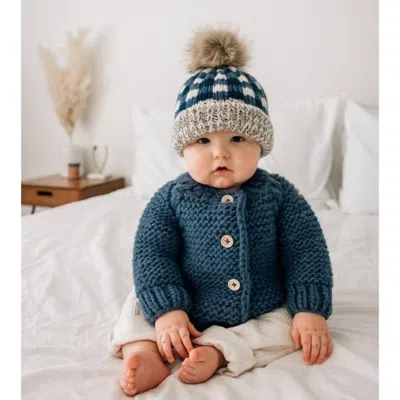 Huggalugs Kids' Slate Garter Stitch Cardigan Sweater In Blue