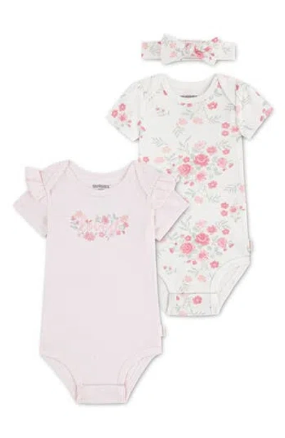 Huggies Babies'  3-piece Organic Cotton Bodysuits & Headband Set In Pink