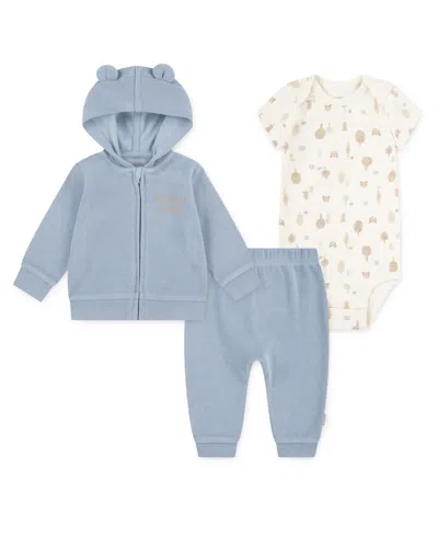 Huggies Baby Boy Short Sleeve Bodysuit, Hoodie And Pant, 3-piece Set In Blue