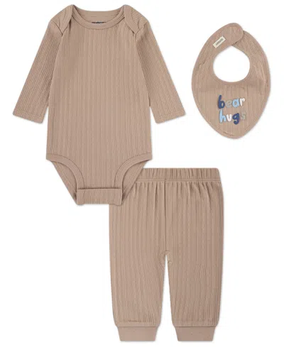 Huggies Baby Boys 3-piece Long-sleeve Bodysuit, Pants And Bib Set In Brown