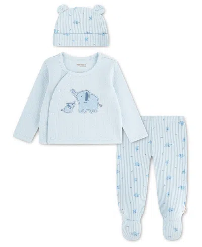 Huggies Baby Boys' Babywear Long-sleeve Top, Footed Pants And Hat, 3-piece Set In Blue