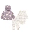 Huggies Baby Girls 3-piece Floral Jacket, Bodysuit And Pants Set In Purple