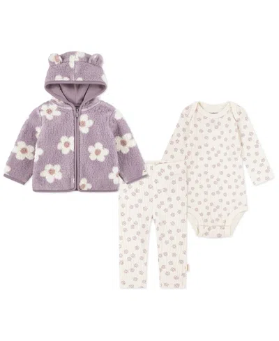 Huggies Baby Girls 3-piece Floral Jacket, Bodysuit And Pants Set In Purple