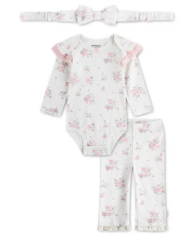 Huggies Baby Girls' Babywear Long-sleeve Bodysuit, Pants And Headband, 3-piece Set In Multi