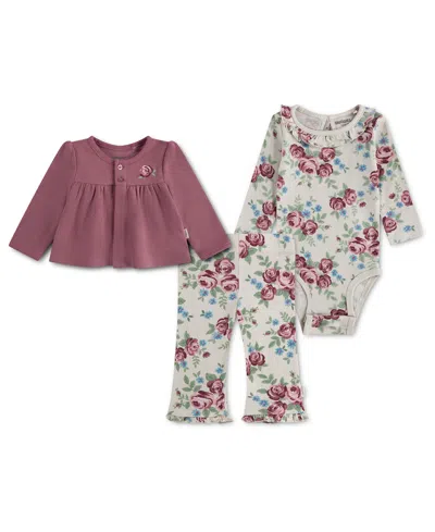 Huggies Baby Girls' Babywear Long-sleeve Cardigan, Bodysuit And Pants, 3-piece Set In Multi
