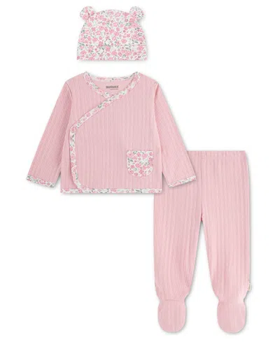 Huggies Baby Girls' Babywear Long-sleeve Top, Footed Pants And Hat, 3-piece Set In Pink