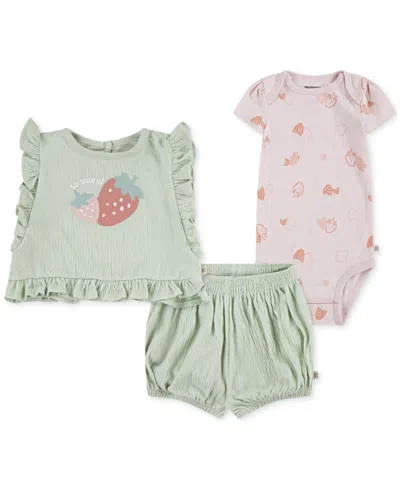 Huggies Baby Girls Bodysuit, Top & Shorts, 3 Piece Set In Light Pink
