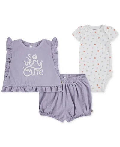 Huggies Baby Girls Bodysuit, Top & Shorts, 3 Piece Set In Light Purple