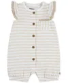 Huggies Baby Girls Cotton Striped Ruffled-sleeve Romper In Beige