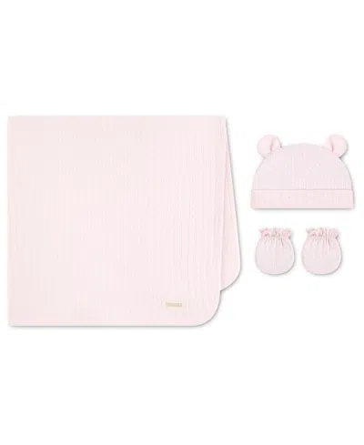 Huggies Baby Girls Or Baby Boys Cotton Blanket, Hat And Mittens, 3-piece Set In Pink