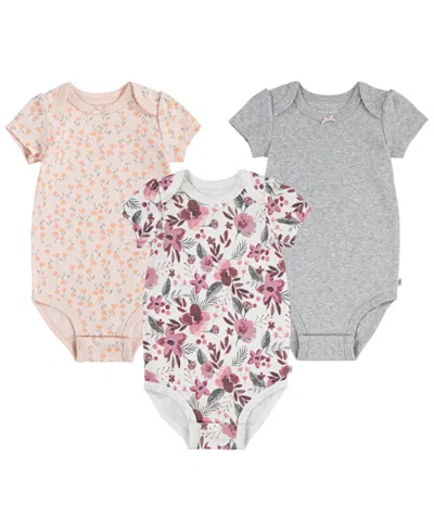 Huggies Baby Girls Organic Short Sleeve Bodysuits 3-pack In Snow White,cashmere Rose
