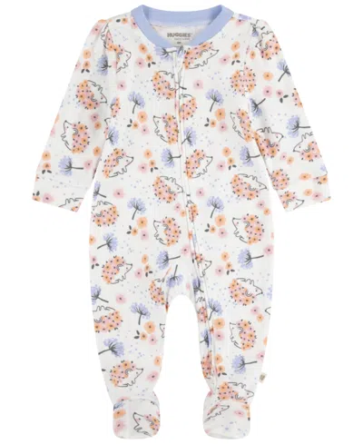 Huggies Baby Girls Printed Footed Crewneck Coverall In White