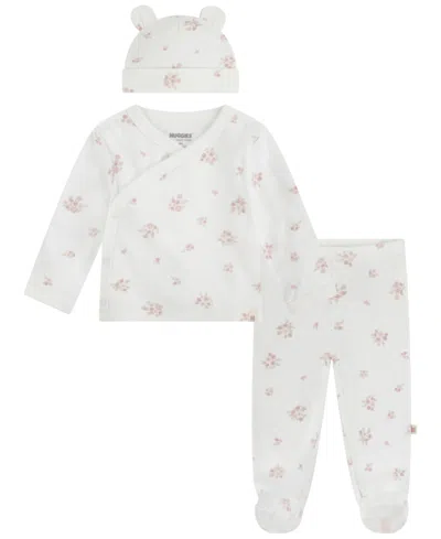 Huggies Baby Girls Printed Top, Pants And Hat 3-piece Set In  Snow White